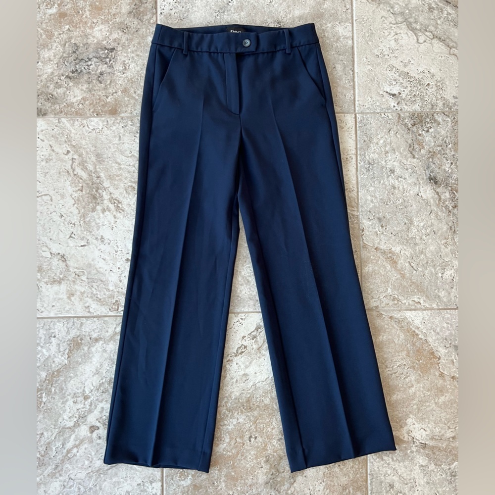 Emme Marellla Straight Leg Tailored Trousers in Navy Blue, size S 4